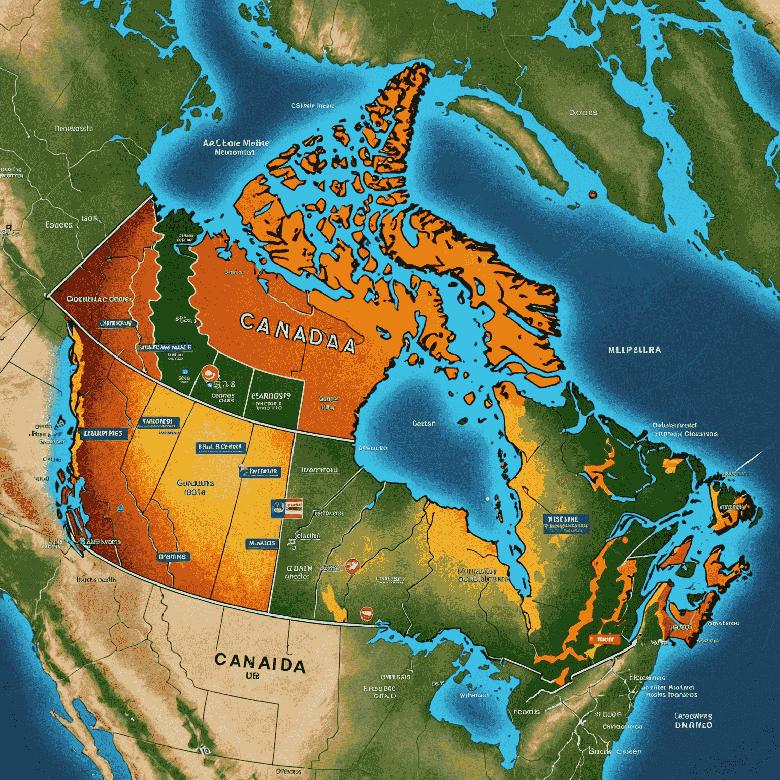 A map of Canada with highlighted locations showing the expansion of fuel vending machines across the country, with a backdrop of the Canadian landscape.