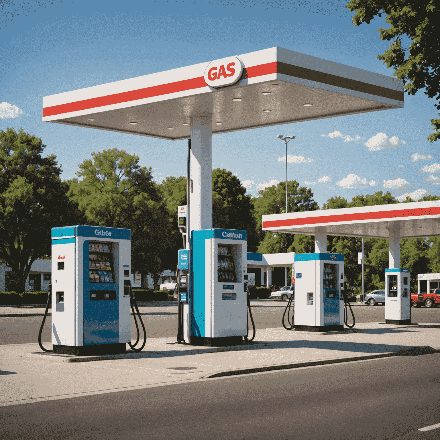 A split image comparing a traditional gas station with a modern fuel vending machine, emphasizing the reduced environmental footprint of the latter.